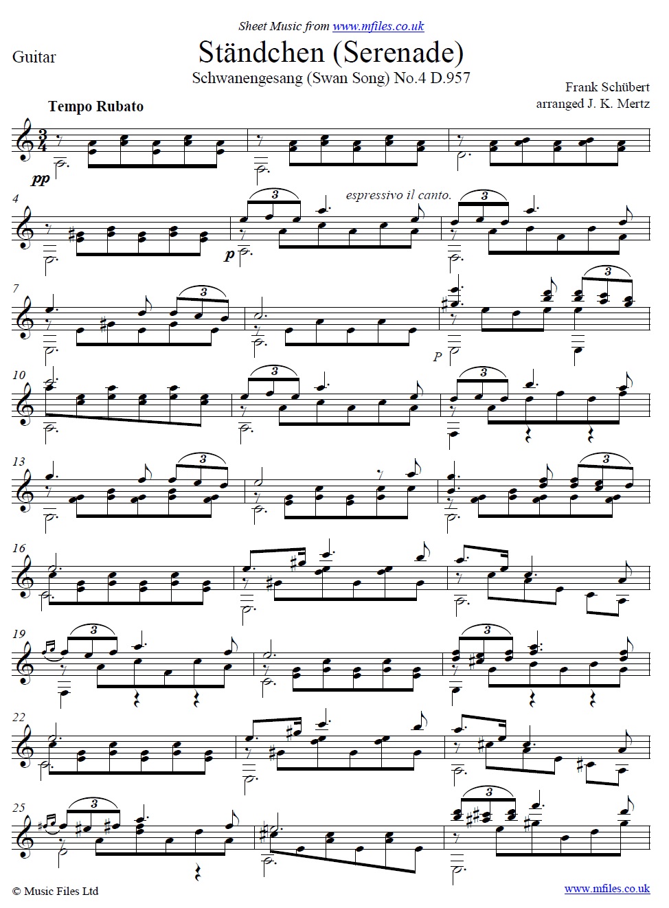 Schubert's Ständchen (Serenade) arr. Mertz for Guitar - click to download sheet music Schubert's Ständchen (Serenade) arr. Mertz for Guitar - sheet music 1st page
