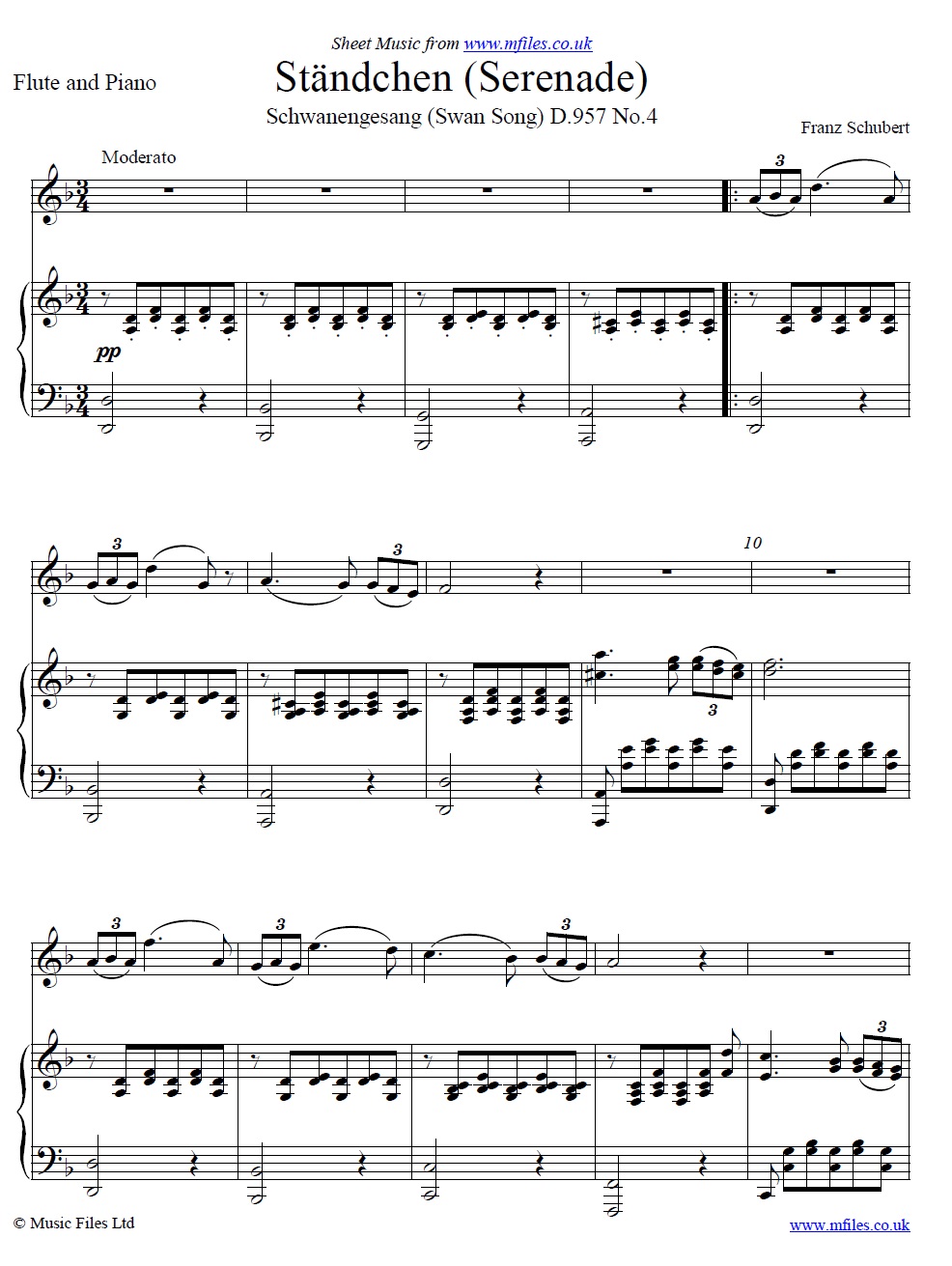 Schubert's Ständchen (Serenade) for flute and piano - click to download sheet music Schubert's Ständchen (Serenade) for flute and piano - sheet music 1st page