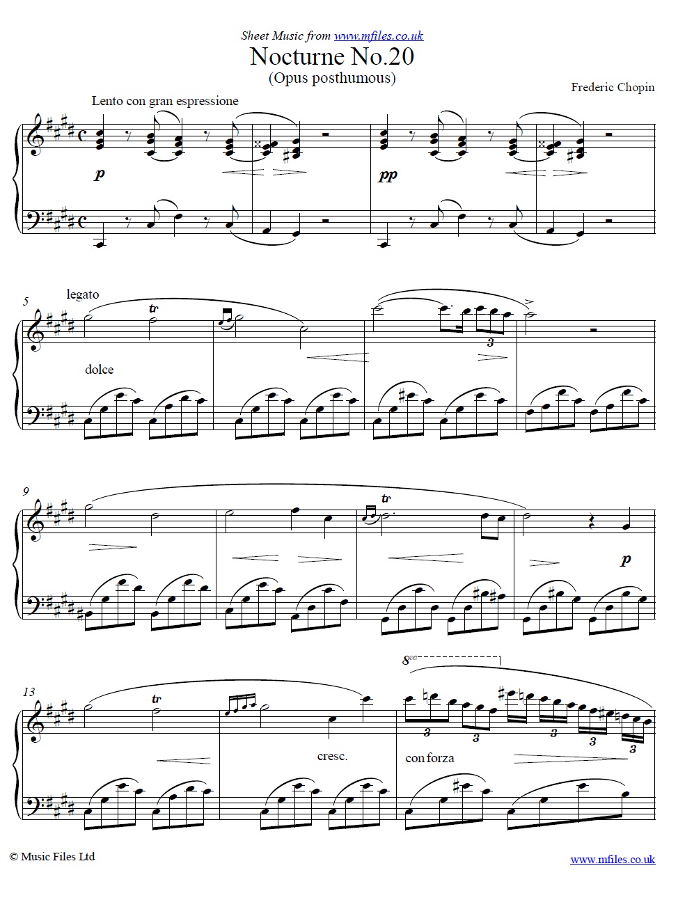 Chopin's Nocturne No.20 in C#m for piano - click to download sheet music Chopin's Nocturne No.20 in C#m for piano - sheet music 1st page