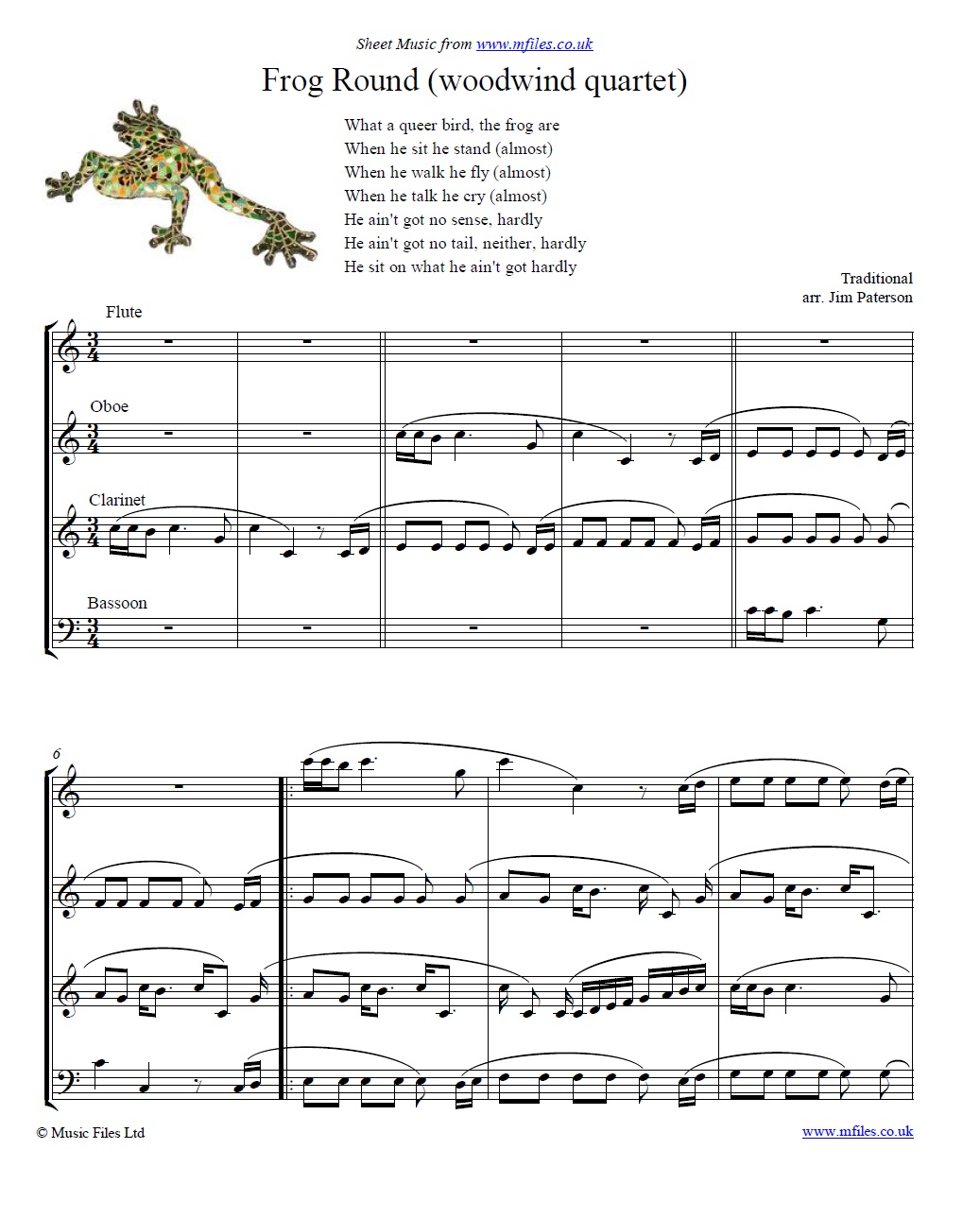 The Frog Round for woodwind quartet - click to download sheet music The Frog Round for woodwind quartet - sheet music 1st page