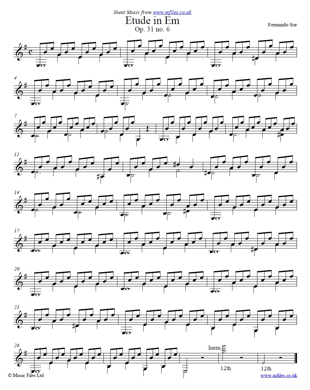 Sor's Etude Op.31 No.6 for guitar - click to download sheet music Sor's Etude Op.31 No.6 for guitar - sheet music 1st page
