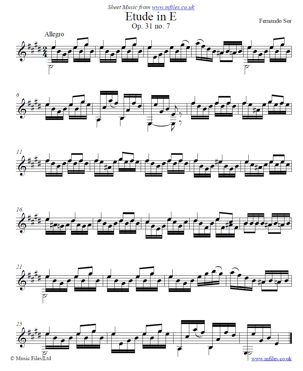 Sor's Etude Op.31 No.7 for guitar - click to download sheet music Sor's Etude Op.31 No.7 for guitar - sheet music 1st page