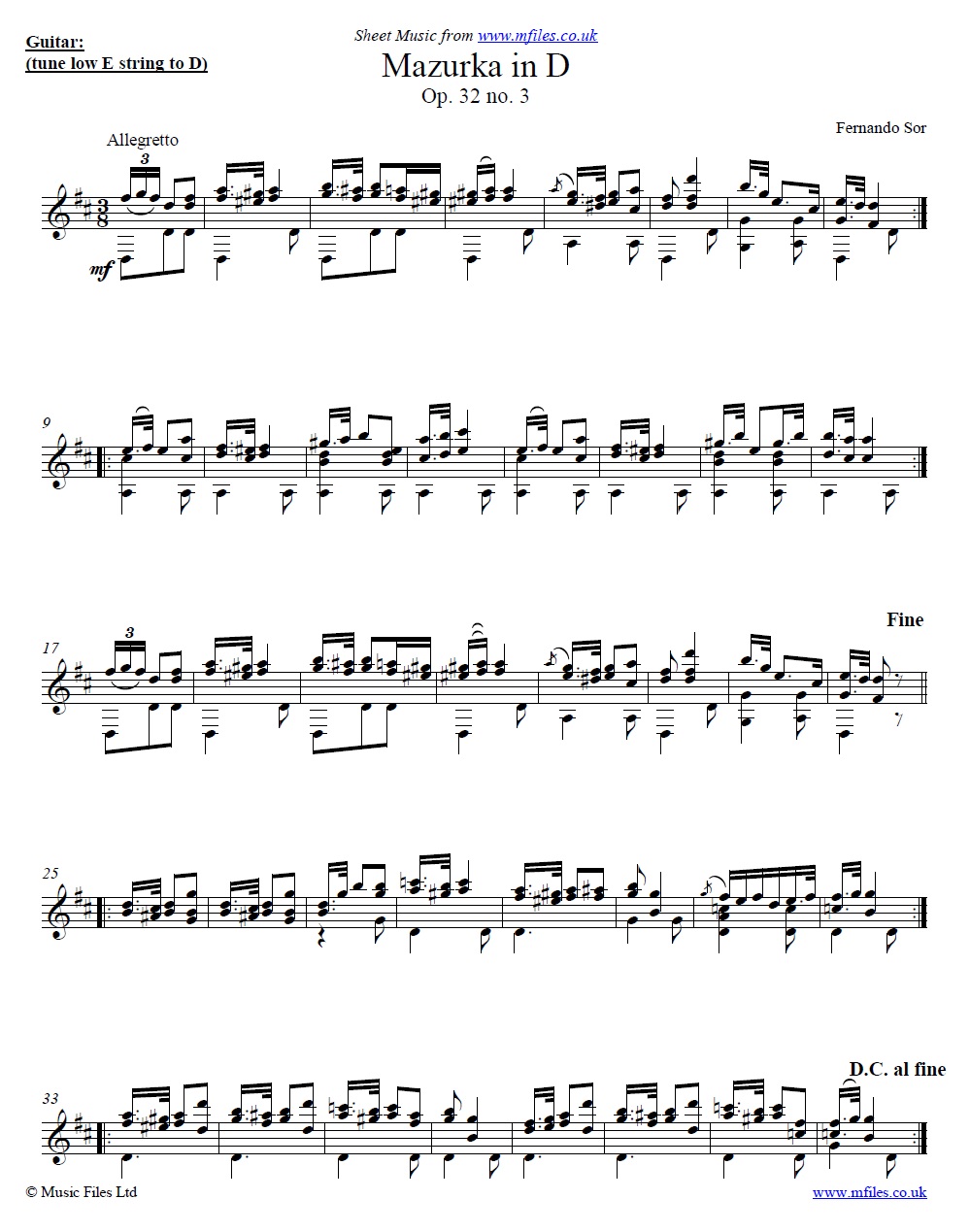 Sor's Etude Op.32 No.3 for guitar - click to download sheet music Sor's Etude Op.32 No.3 for guitar - sheet music 1st page