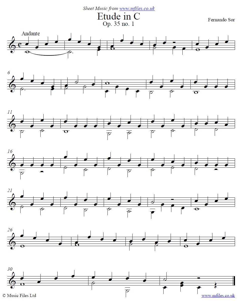 Sor's Etude Op.35 No.1 for guitar - click to download sheet music Sor's Etude Op.35 No.1 for guitar - sheet music 1st page
