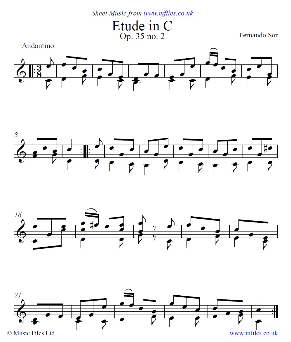 Sor's Etude Op.35 No.2 for guitar - click to download sheet music Sor's Etude Op.35 No.2 for guitar - sheet music 1st page