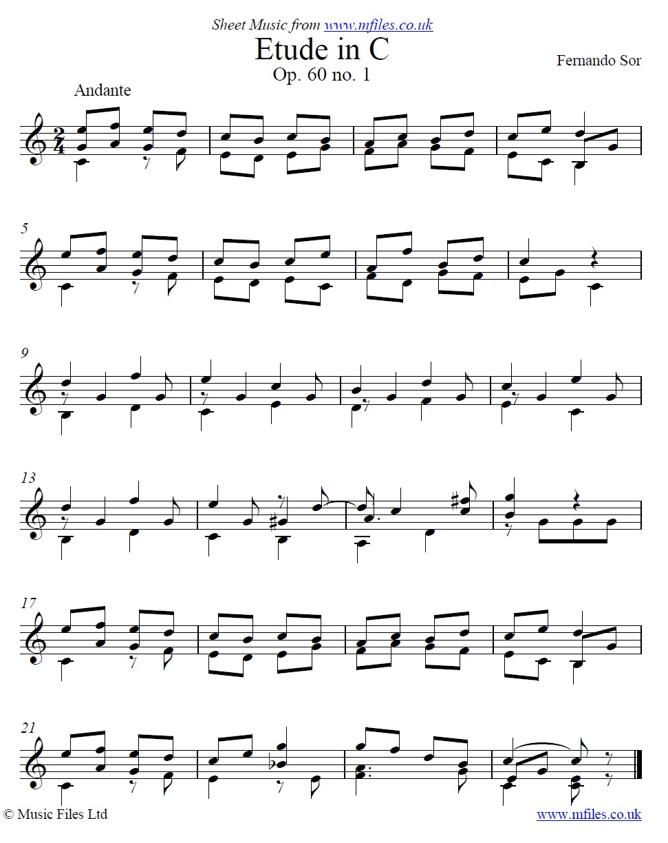 Sor's Etude Op.60 No.1 for guitar - click to download sheet music Sor's Etude Op.60 No.1 for guitar - sheet music 1st page