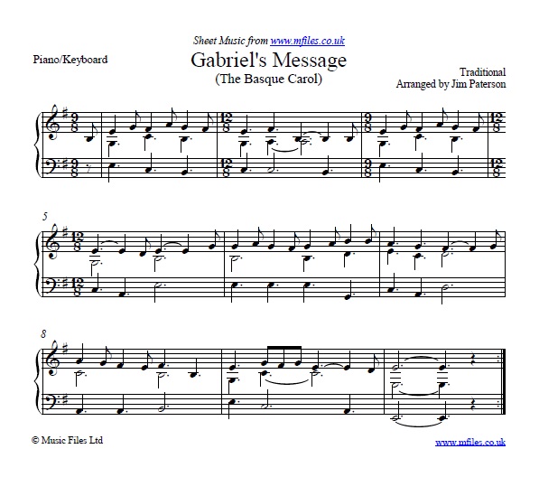 Gabriel's Message (The Basque Carol) for piano - click to download sheet music Gabriel's Message (The Basque Carol) for piano - sheet music 1st page