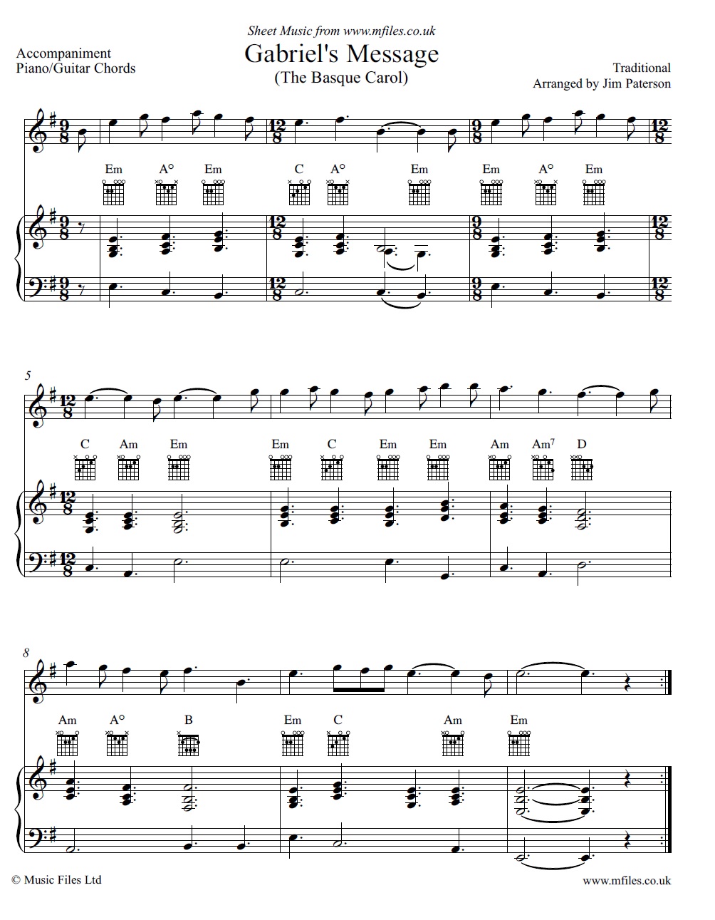 Gabriel's Message (The Basque Carol) for oboe and piano - click to download sheet music Gabriel's Message (The Basque Carol) for oboe and piano - sheet music 1st page