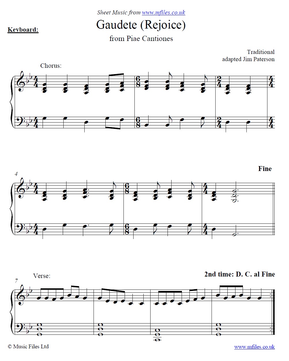 Gaudete (Rejoice) Christmas Carol for piano - click to download sheet music Gaudete (Rejoice) Christmas Carol for piano - sheet music 1st page