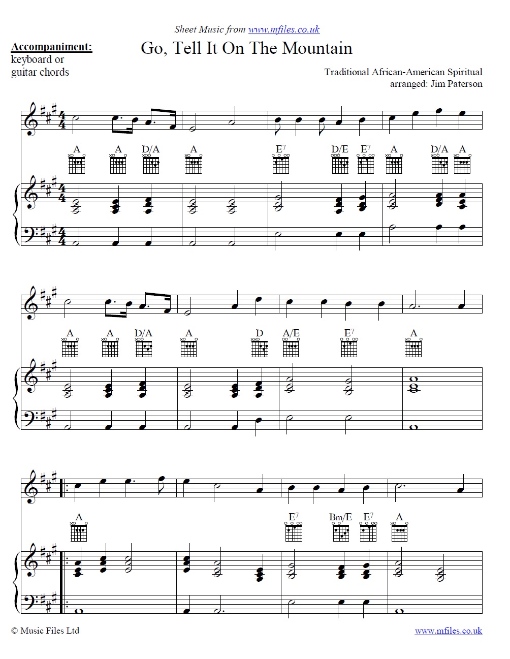 Go Tell It On The Mountain for solo instrument and piano - click to download sheet music Go Tell It On The Mountain for solo instrument and piano - sheet music 1st page