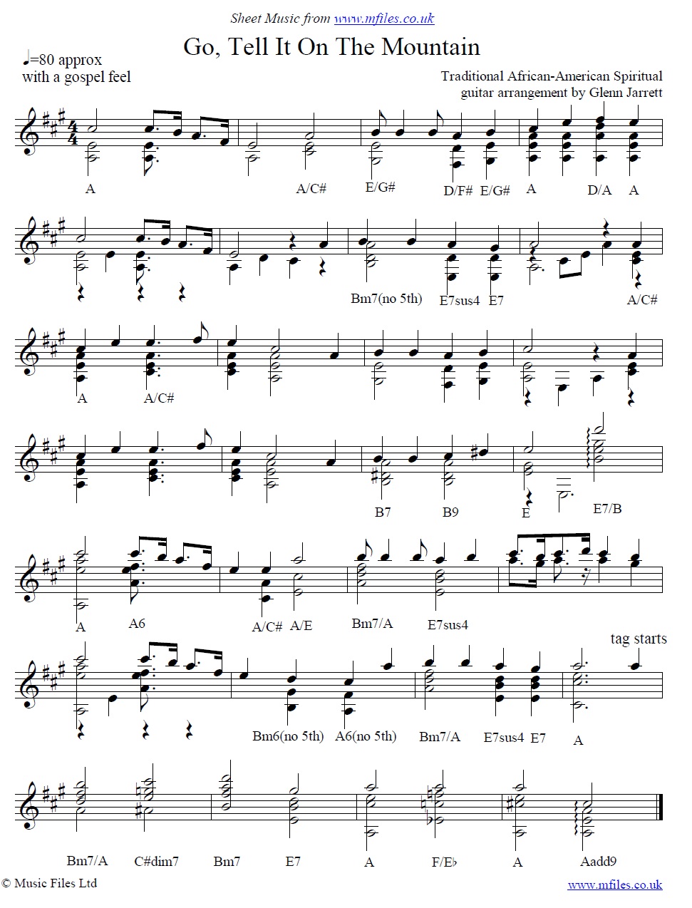 Go Tell It On The Mountain arranged by Glenn Jarrett for guitar - click to download sheet music Go Tell It On The Mountain arranged by Glenn Jarrett for guitar - sheet music 1st page
