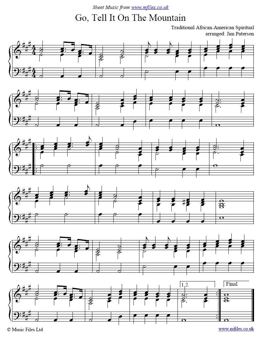Go Tell It On The Mountain for piano - click to download sheet music Go Tell It On The Mountain for piano - sheet music 1st page