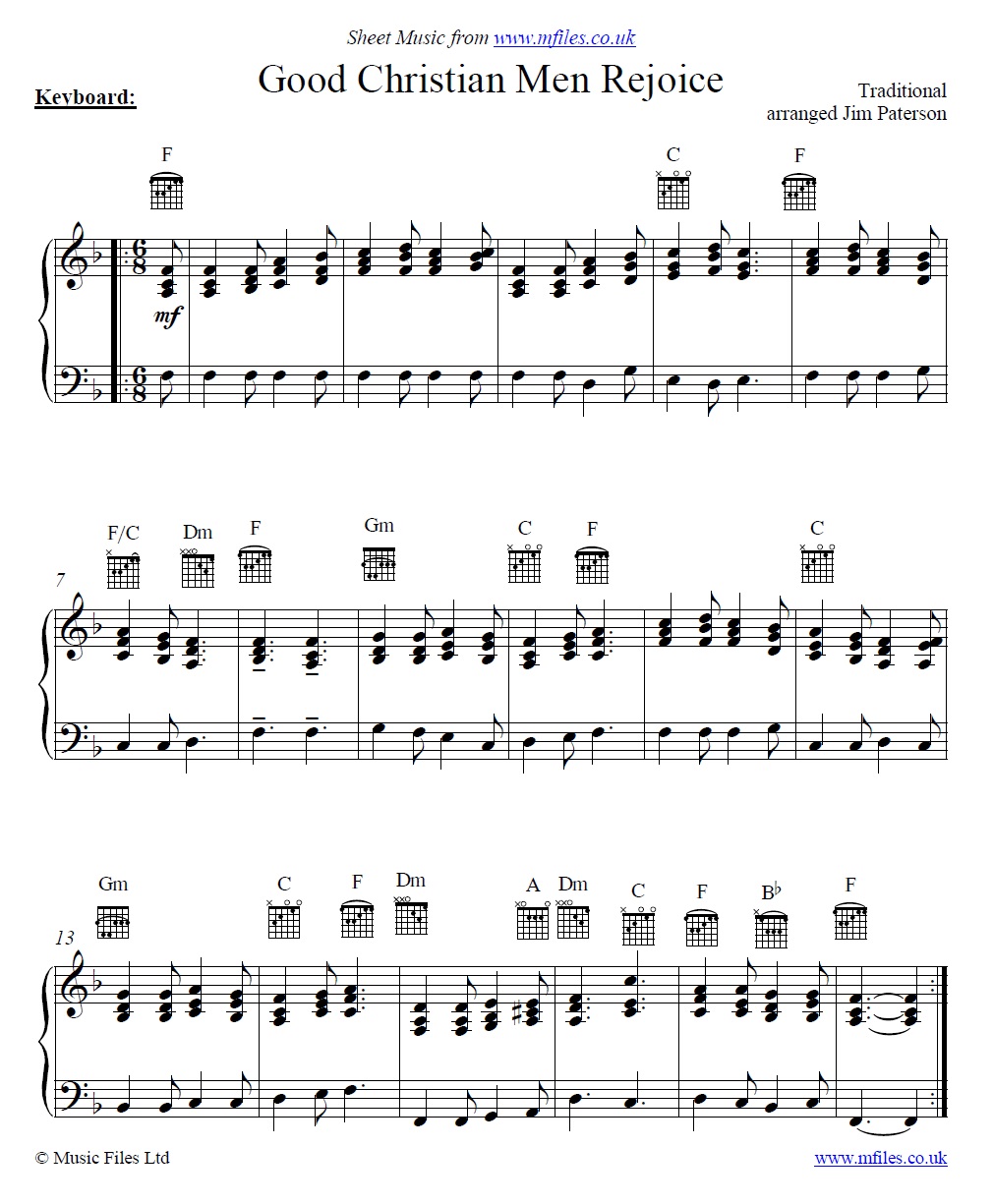 Good Christian Men Rejoice (In Dulci Jubilo) for piano - click to download sheet music Good Christian Men Rejoice (In Dulci Jubilo) for piano - sheet music 1st page