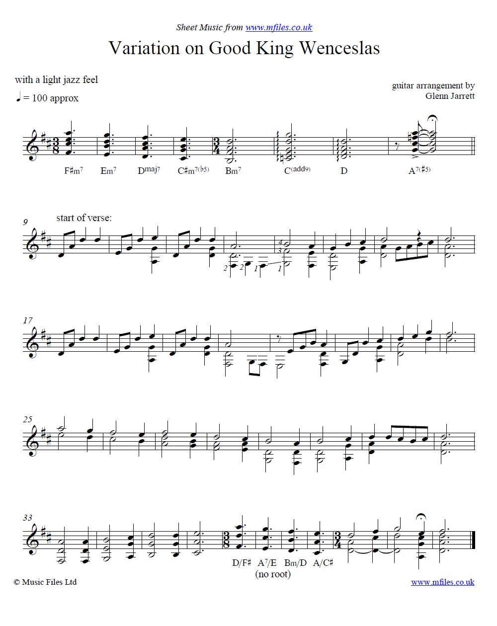 Good King Wenceslas arranged by Glenn Jarrett for guitar - click to download sheet music Good King Wenceslas arranged by Glenn Jarrett for guitar - sheet music 1st page