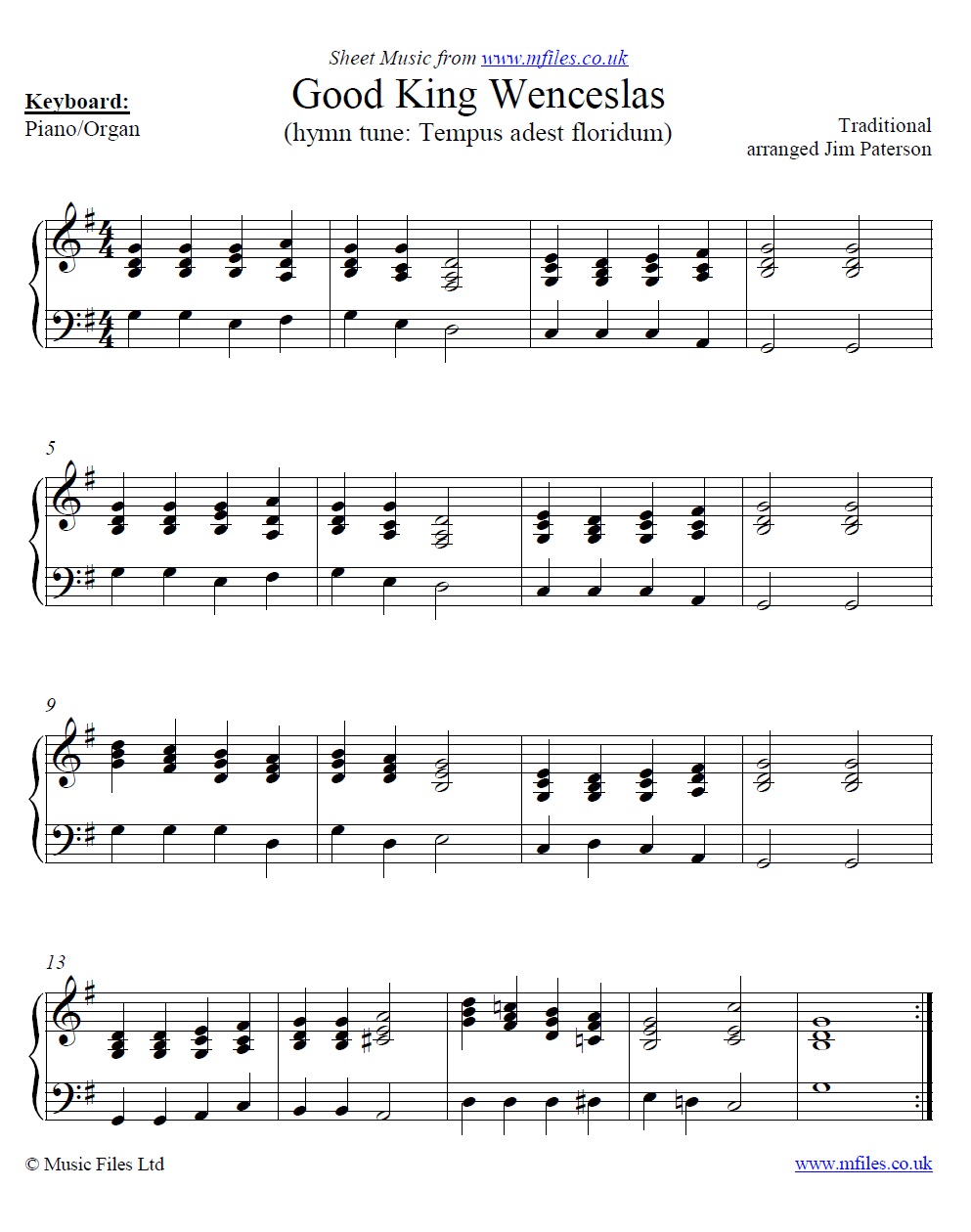 Good King Wenceslas for piano - click to download sheet music Good King Wenceslas for piano - sheet music 1st page