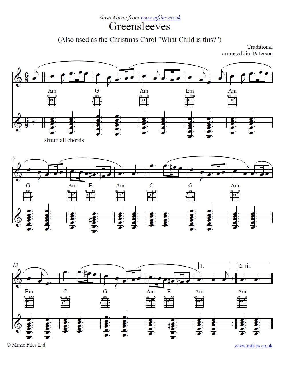 Greensleeves (What Child is This?) for flute and guitar - click to download sheet music Greensleeves (What Child is This?) for flute and guitar - sheet music 1st page