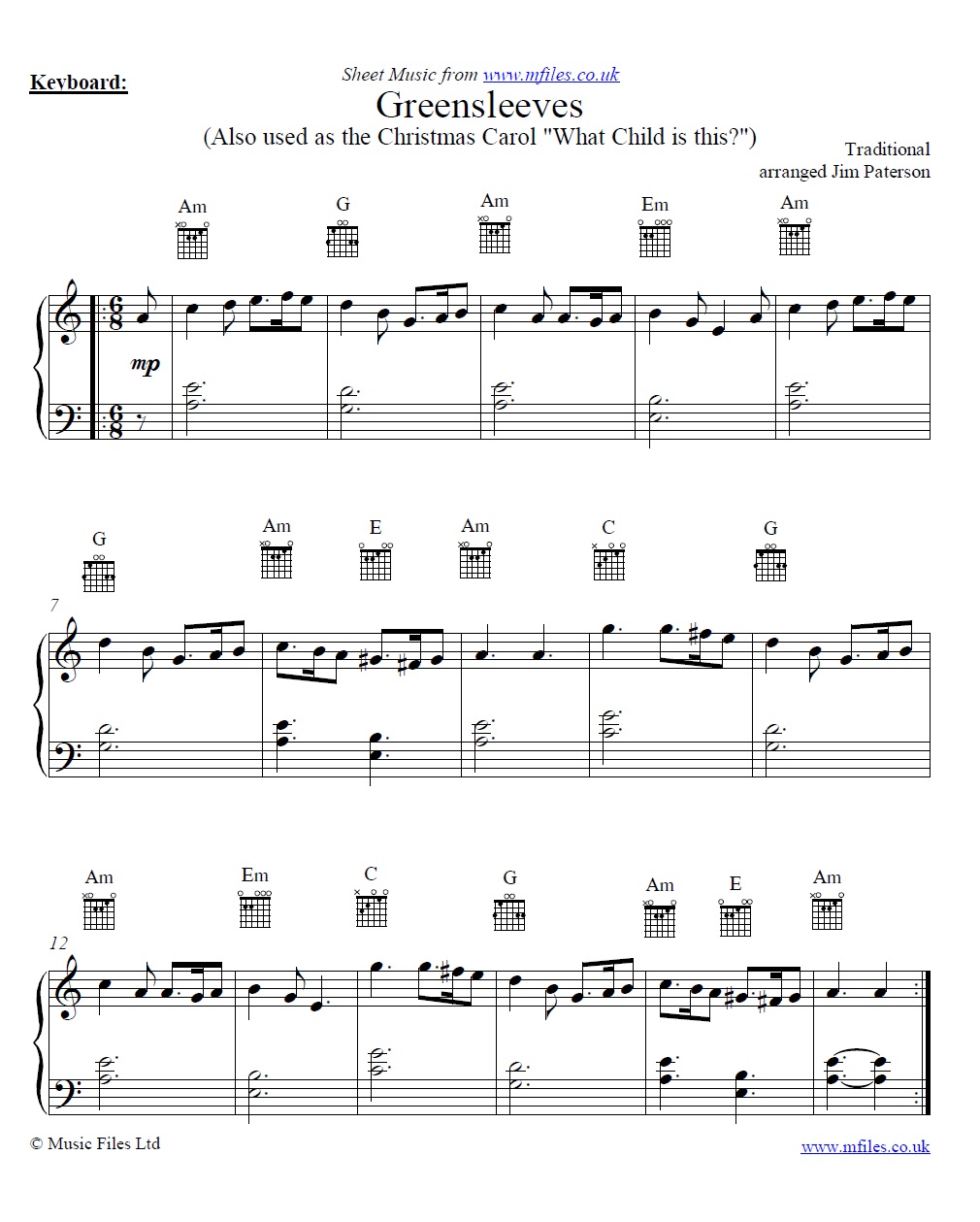 Greensleeves (What Child is This?) for piano - click to download sheet music Greensleeves (What Child is This?) for piano - sheet music 1st page