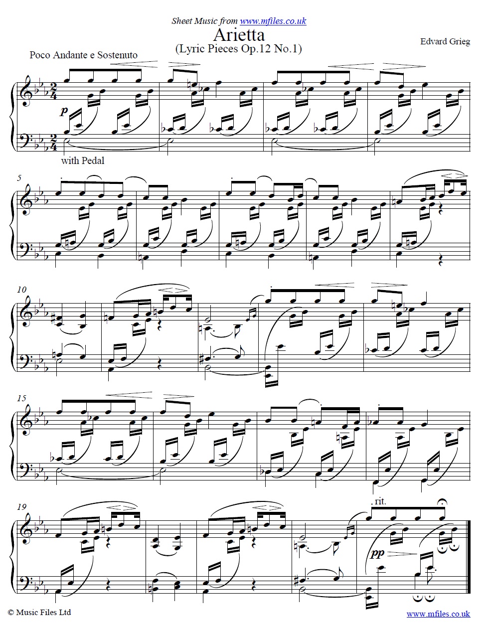 Grieg's Arietta (Lyric Piece Op.12 No.1) for piano - click to download sheet music Grieg's Arietta (Lyric Piece Op.12 No.1) for piano - sheet music 1st page