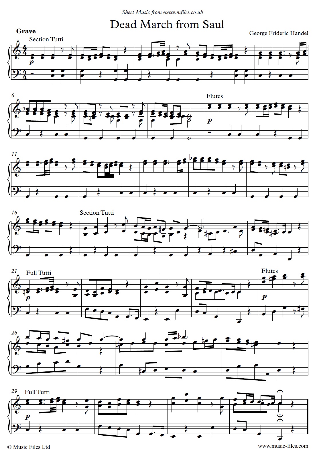 Handel's Dead March from Saul (arranged for Piano) - click to download sheet music Handel's Dead March from Saul (arranged for Piano) - sheet music 1st page