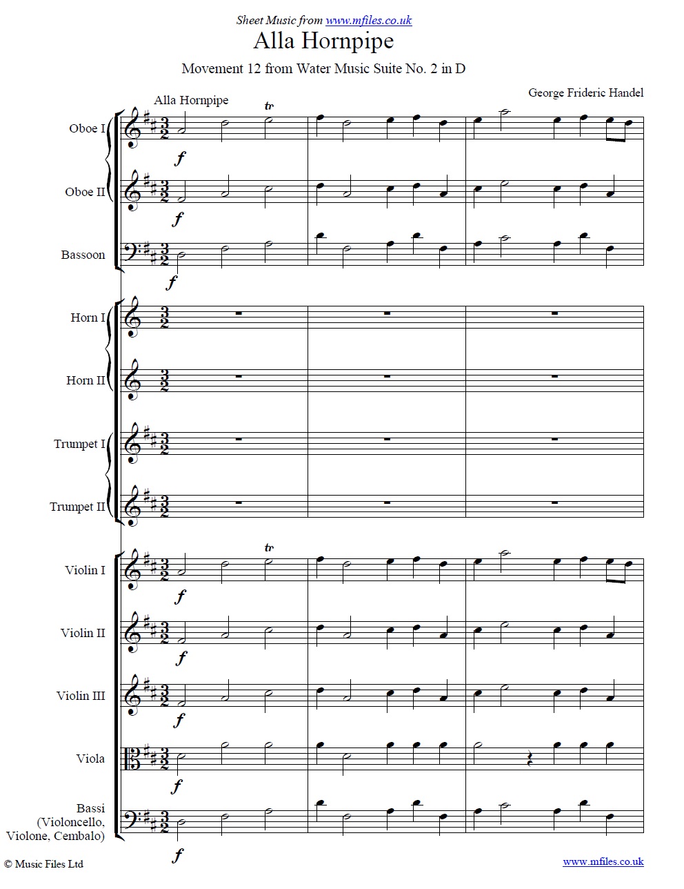 Handel's Hornpipe from The Water Music (score) - click to download sheet music Handel's Hornpipe from The Water Music (score) - sheet music 1st page