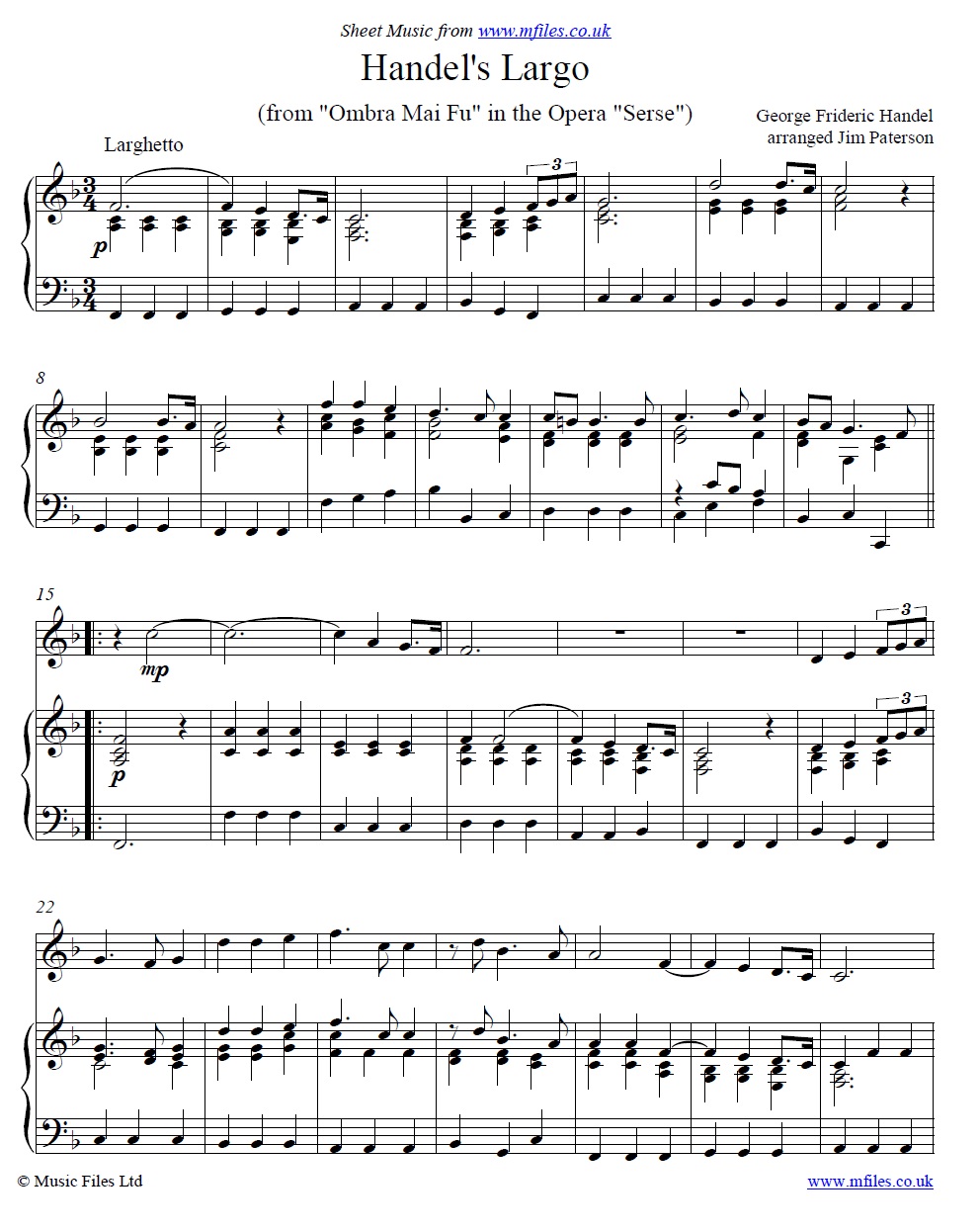 Handel's Largo for violin and piano - click to download sheet music Handel's Largo for violin and piano - sheet music 1st page