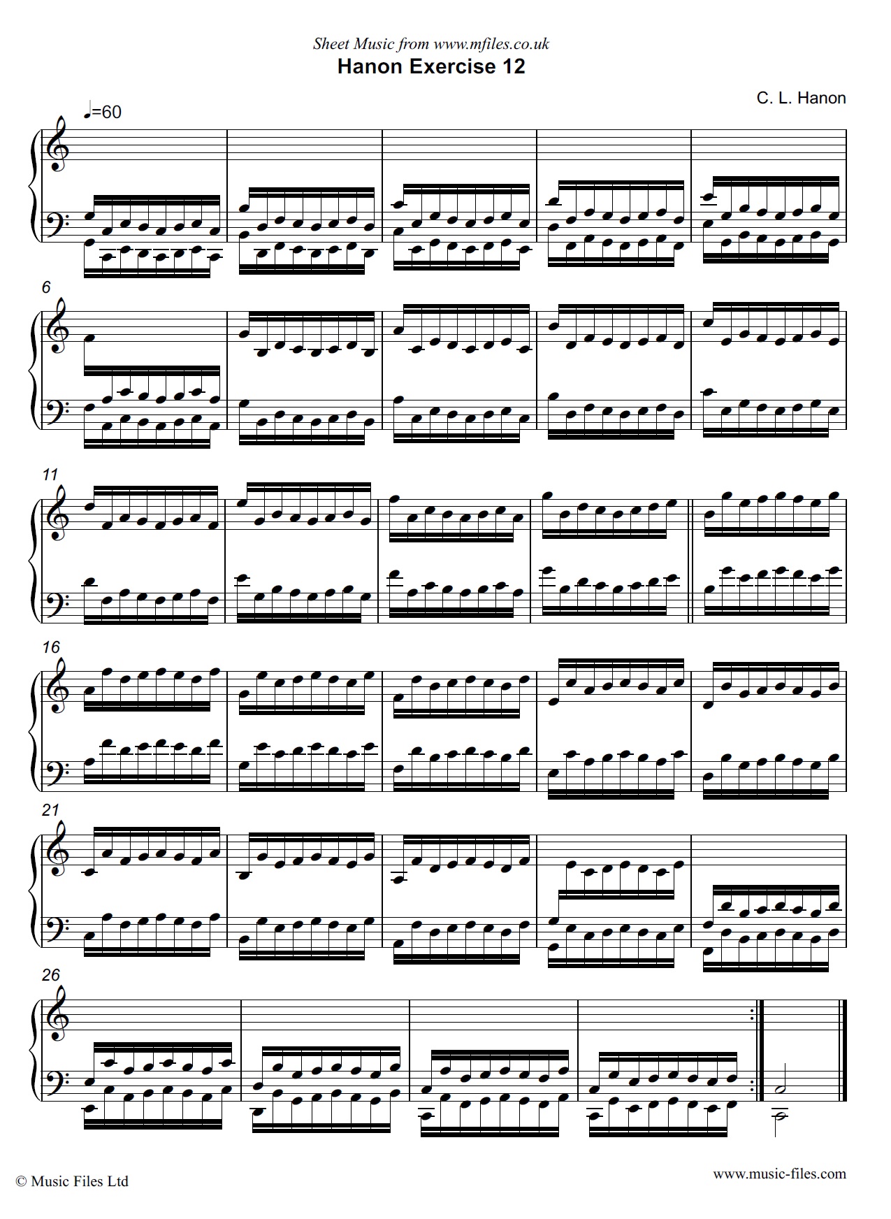 Hanon Exercise no.12 for Piano - click to download sheet music Hanon Exercise no.12 for Piano - piano sheet music 1st page