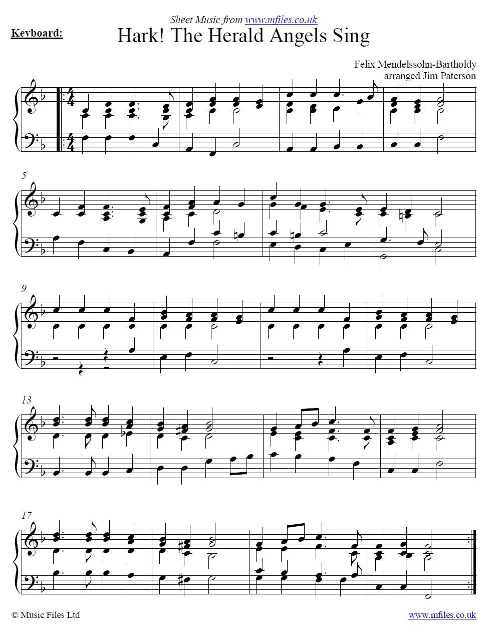Mendelssohn's Hark! The Herald Angels Sing for piano - click to download sheet music Mendelssohn's Hark! The Herald Angels Sing for piano - sheet music 1st page