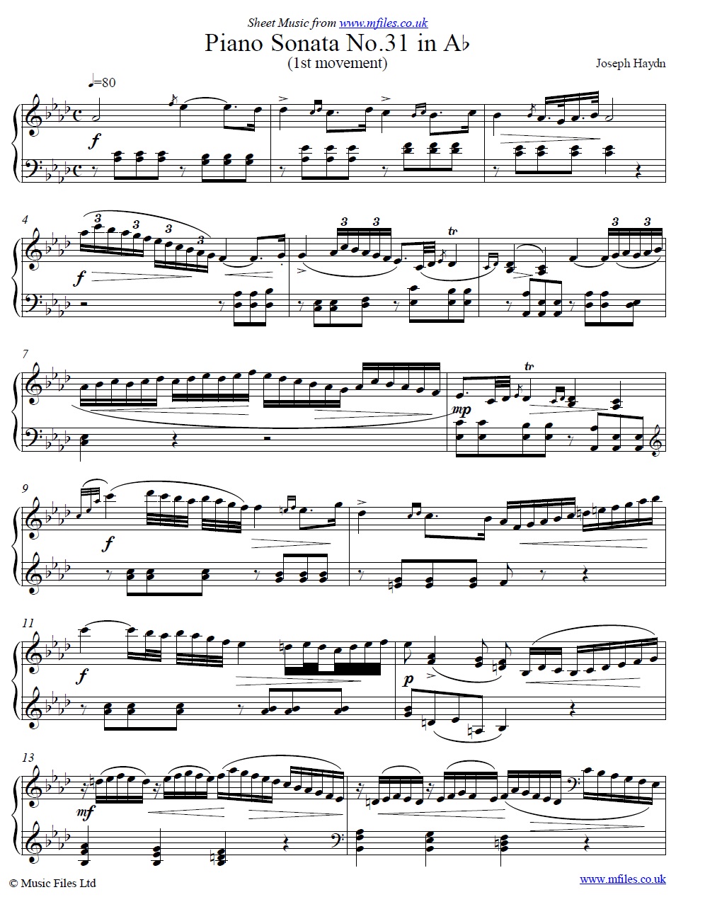 Haydn's Piano Sonata No.31 in A-flat (1st movement) - click to download sheet music Haydn's Piano Sonata No.31 in A-flat (1st movement) - sheet music 1st page