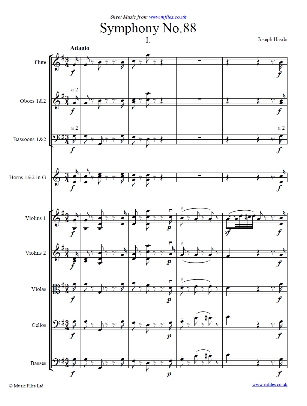 Haydn's Symphony No.88 (1st movement) score - click to download sheet music Haydn's Symphony No.88 (1st movement) score - sheet music 1st page