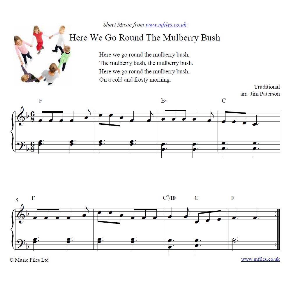 Here We Go Round the Mulberry Bush for piano - click to download sheet music Here We Go Round the Mulberry Bush for piano - sheet music 1st page