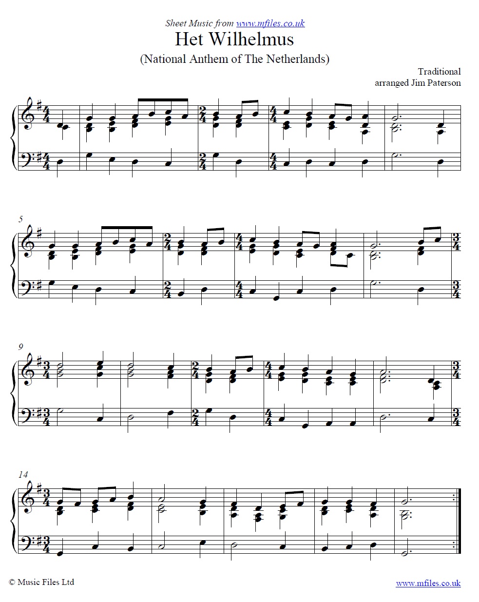 Het Wilhelmus for piano - click to download sheet music Het Wilhelmus for piano - sheet music 1st page