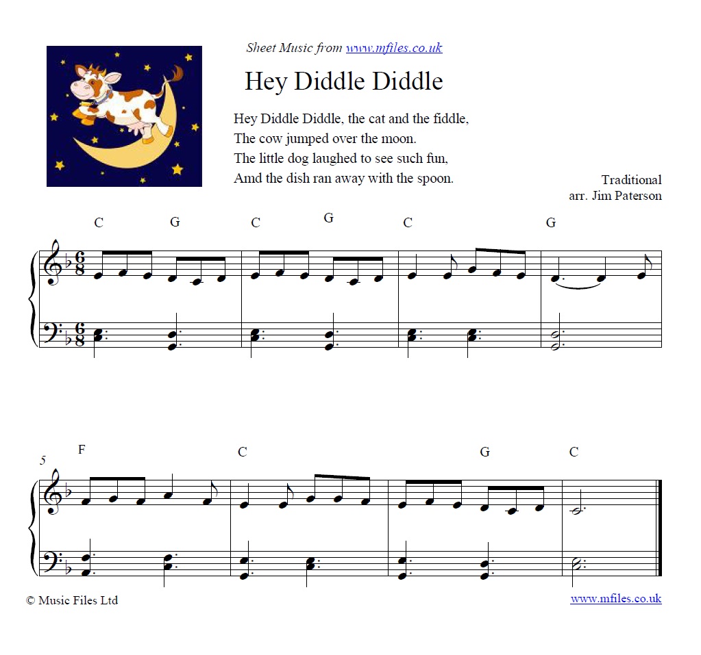 Hey Diddle Diddle for piano - click to download sheet music Hey Diddle Diddle for piano - sheet music 1st page