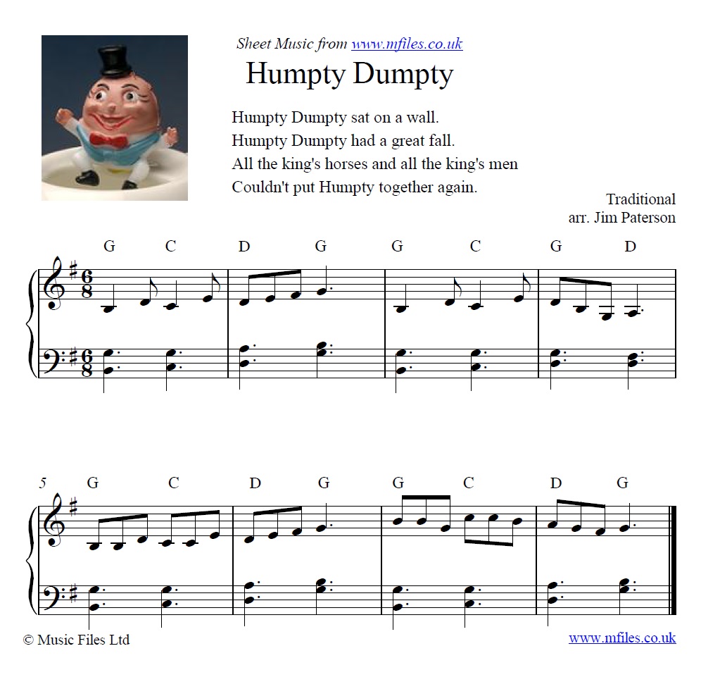Humpty Dumpty for piano - click to download sheet music Humpty Dumpty for piano - sheet music 1st page