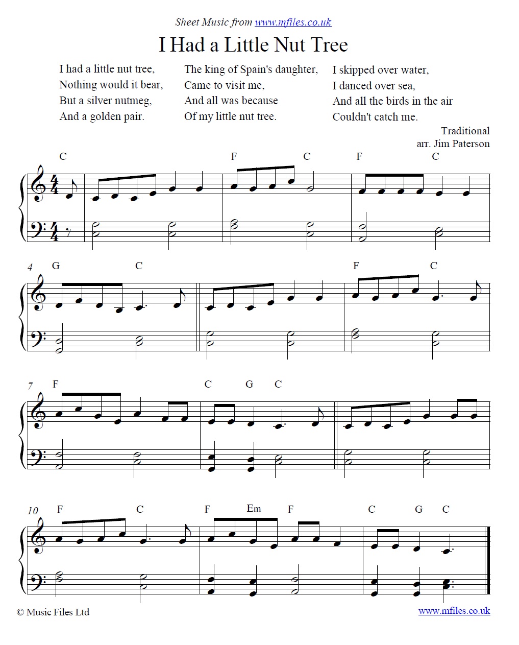 I Had a Little Nut Tree for piano - click to download sheet music I Had a Little Nut Tree for piano - sheet music 1st page