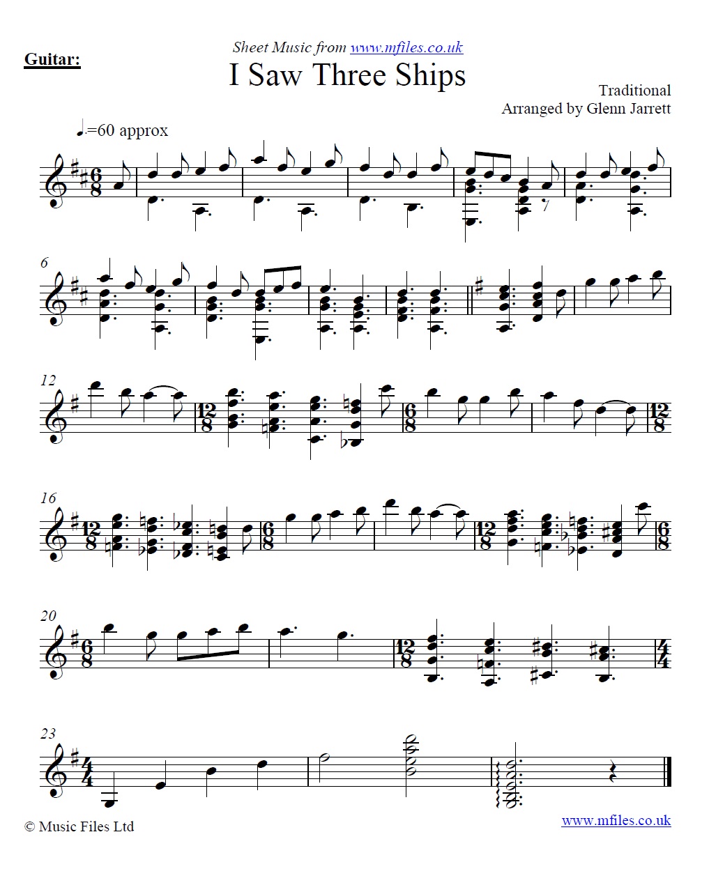 I Saw Three Ships arranged by Glenn Jarrett for guitar - click to download sheet music I Saw Three Ships arranged by Glenn Jarrett for guitar - sheet music 1st page