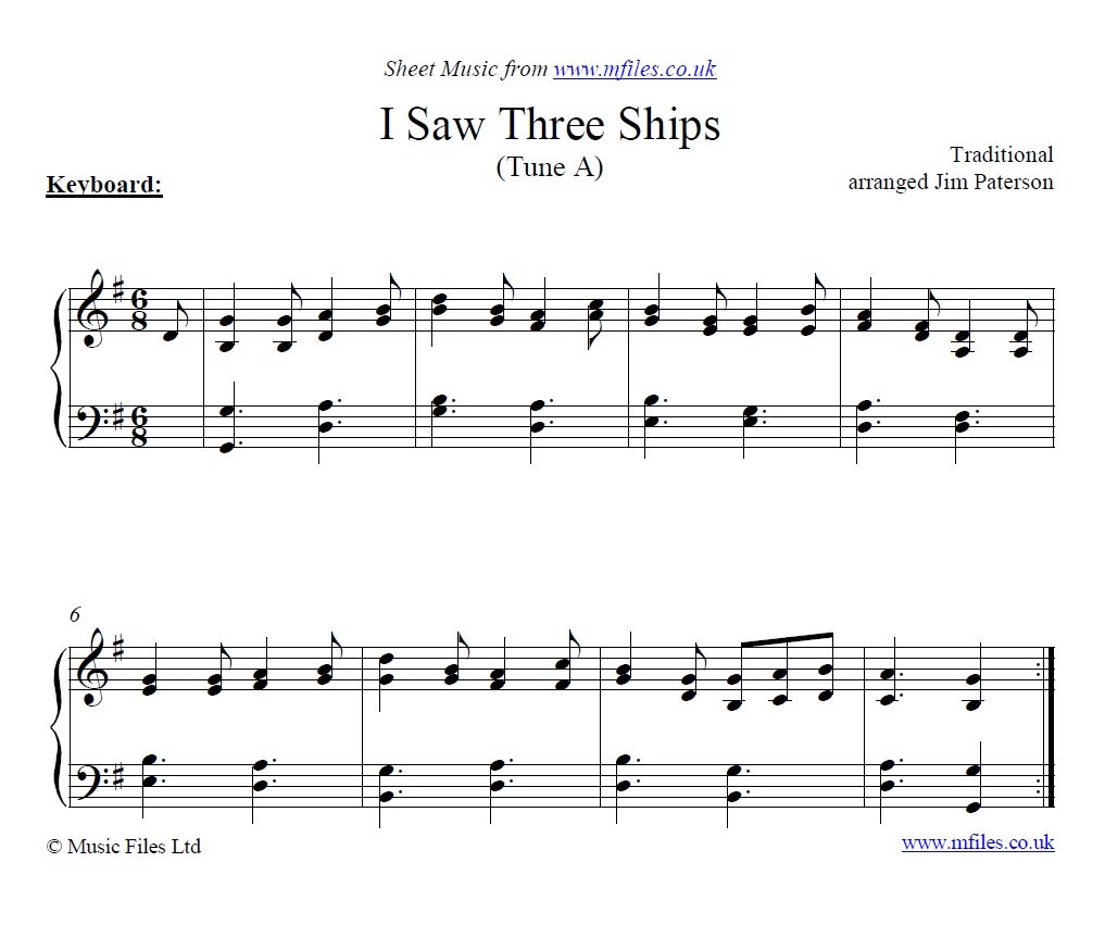 I Saw Three Ships (Tune A) for piano - click to download sheet music I Saw Three Ships (Tune A) for piano - sheet music 1st page