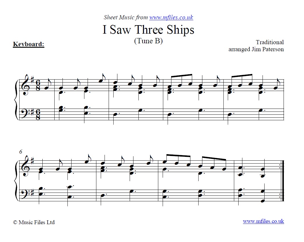 I Saw Three Ships (Tune B) for piano - click to download sheet music I Saw Three Ships (Tune B) for piano - sheet music 1st page