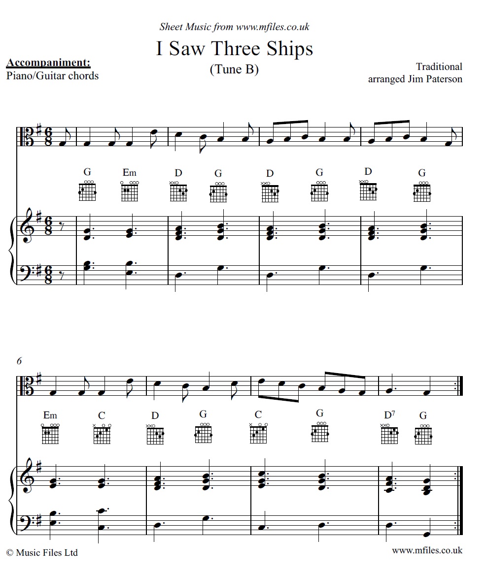 I Saw Three Ships (Tune B) for viola and piano - click to download sheet music I Saw Three Ships (Tune B) for viola and piano - sheet music 1st page