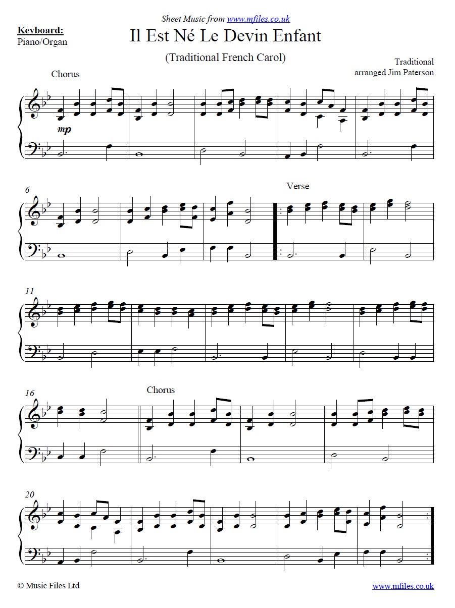 Il Est Né Le Devin Enfant (christmas carol) for piano - click to download sheet music Il Est Né Le Devin Enfant (christmas carol) for piano - sheet music 1st page