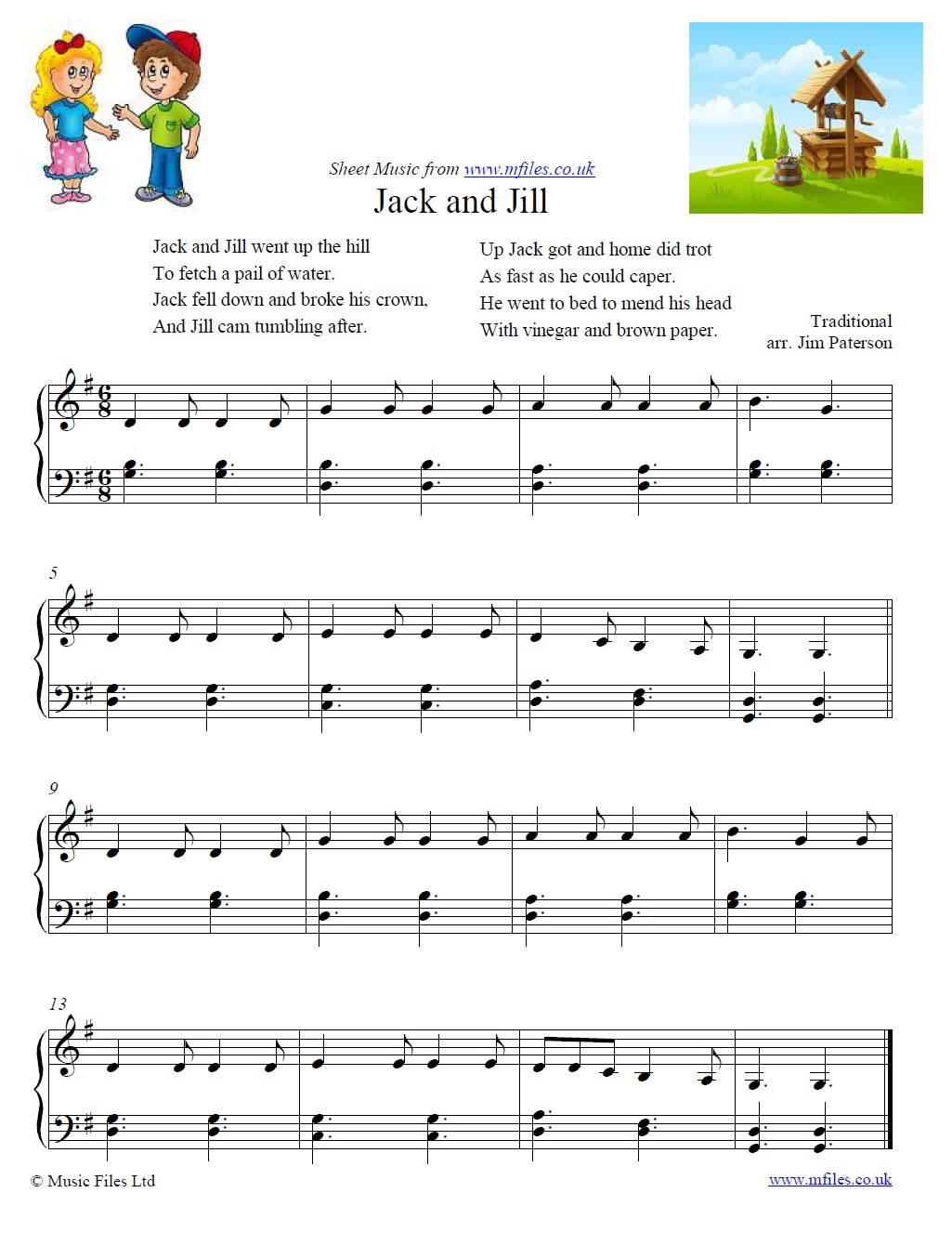Jack and Jill for piano - click to download sheet music Jack and Jill for piano - sheet music 1st page