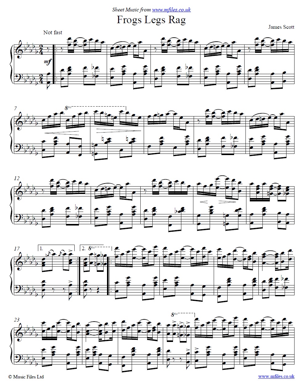 James Scott's Frogs Legs Rag for piano - click to download sheet music James Scott's Frogs Legs Rag for piano - sheet music 1st page
