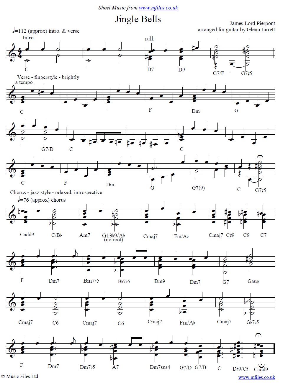 Jingle Bells arranged by Glenn Jarrett for guitar - click to download sheet music Jingle Bells arranged by Glenn Jarrett for guitar - sheet music 1st page
