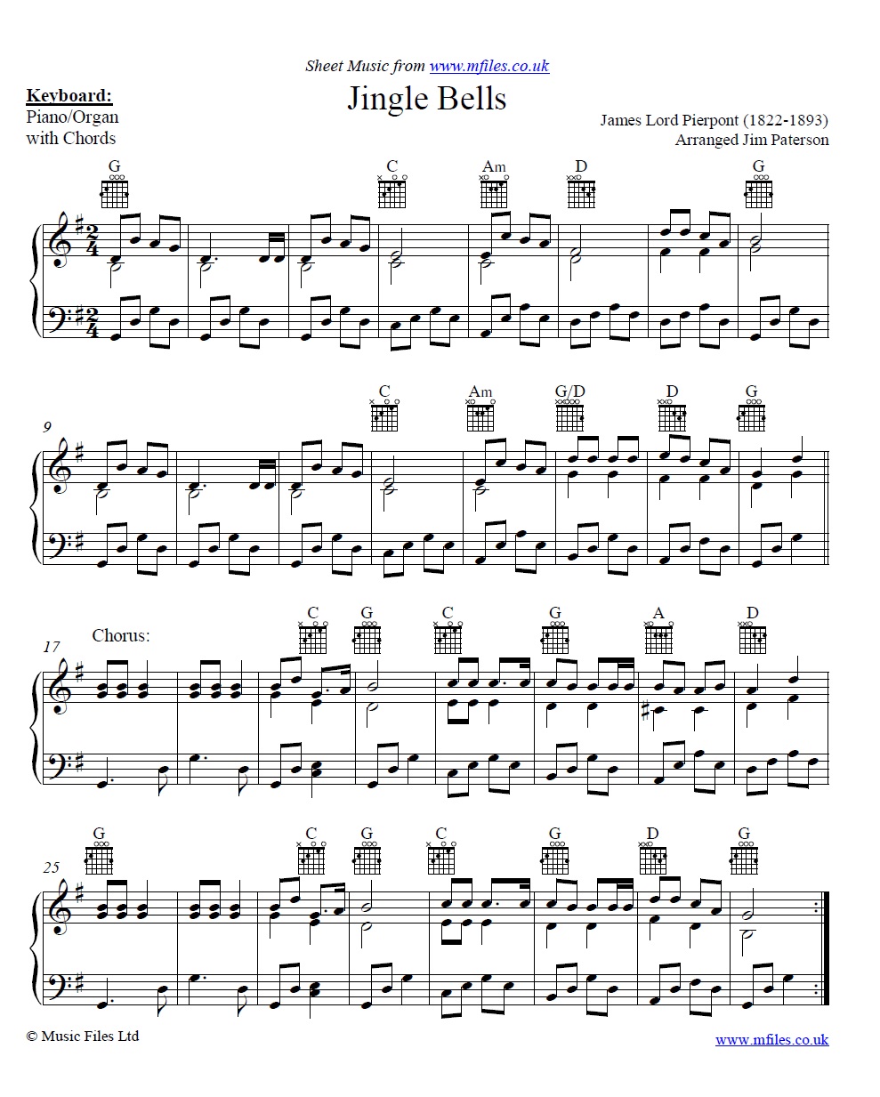 Jingle Bells for piano - click to download sheet music Jingle Bells for piano - sheet music 1st page