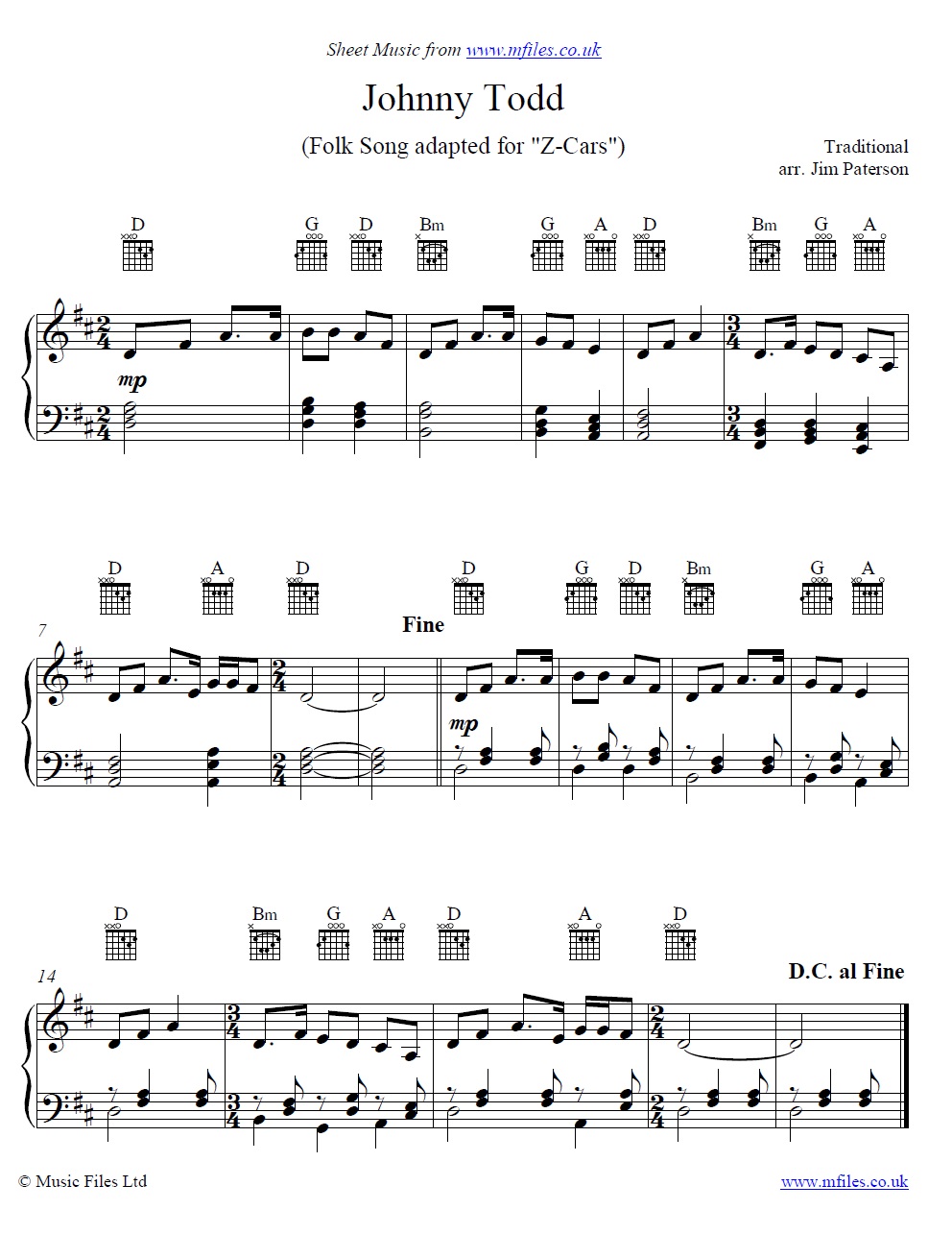 Johnny Todd for piano - click to download sheet music Johnny Todd for piano - sheet music 1st page