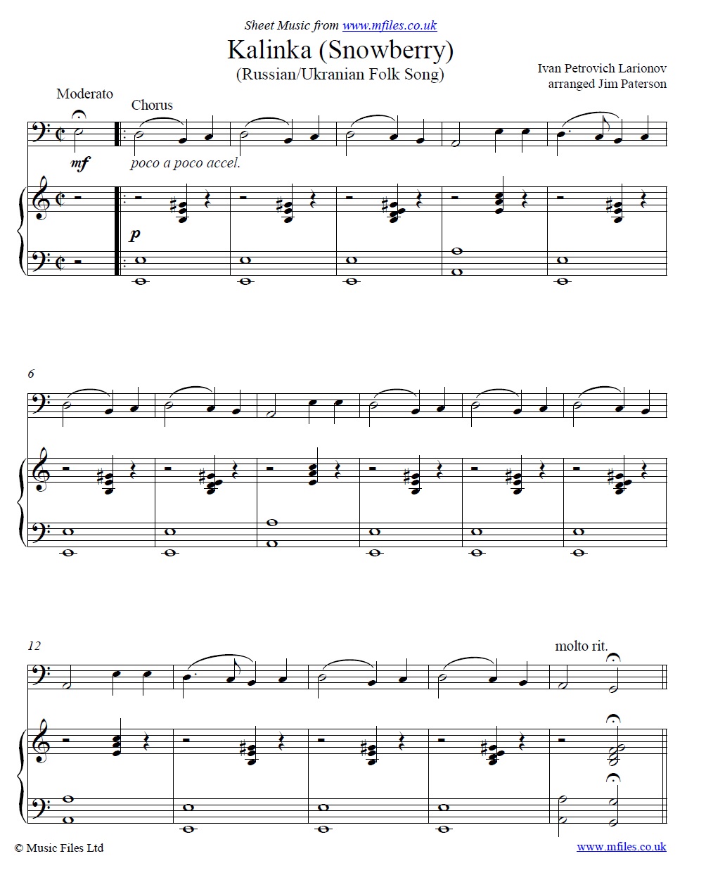Kalinka for bassoon and piano - click to download sheet music Kalinka for bassoon and piano - sheet music 1st page