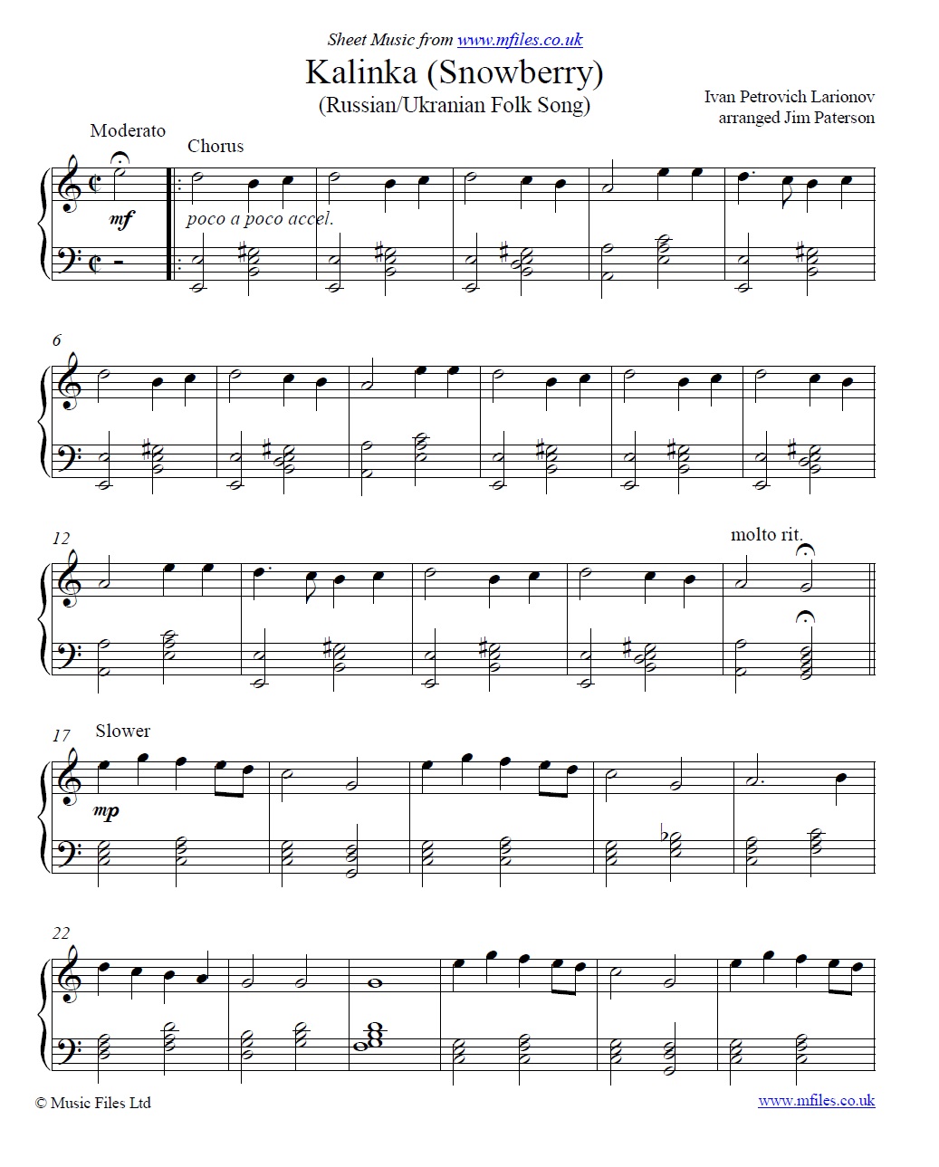 Kalinka for piano - click to download sheet music Kalinka for piano - sheet music 1st page