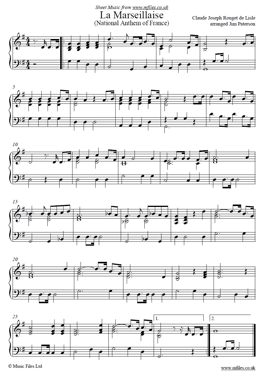 La Marseillaise for piano - click to download sheet music La Marseillaise for piano - sheet music 1st page