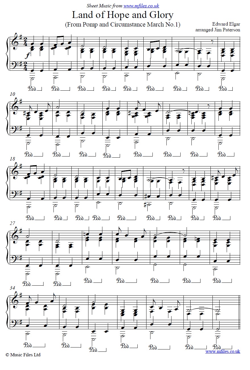 Elgar's Land of Hope and Glory for piano - click to download sheet music Elgar's Land of Hope and Glory for piano - sheet music 1st page
