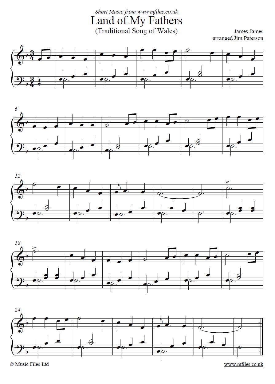 Land of My Fathers for piano - click to download sheet music Land of My Fathers for piano - sheet music 1st page