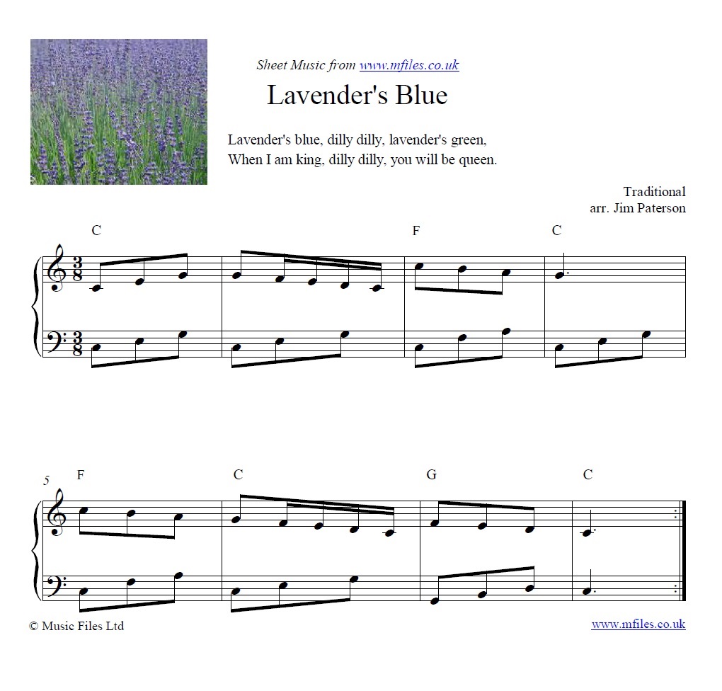 Lavender's Blue for piano - click to download sheet music Lavender's Blue for piano - sheet music 1st page